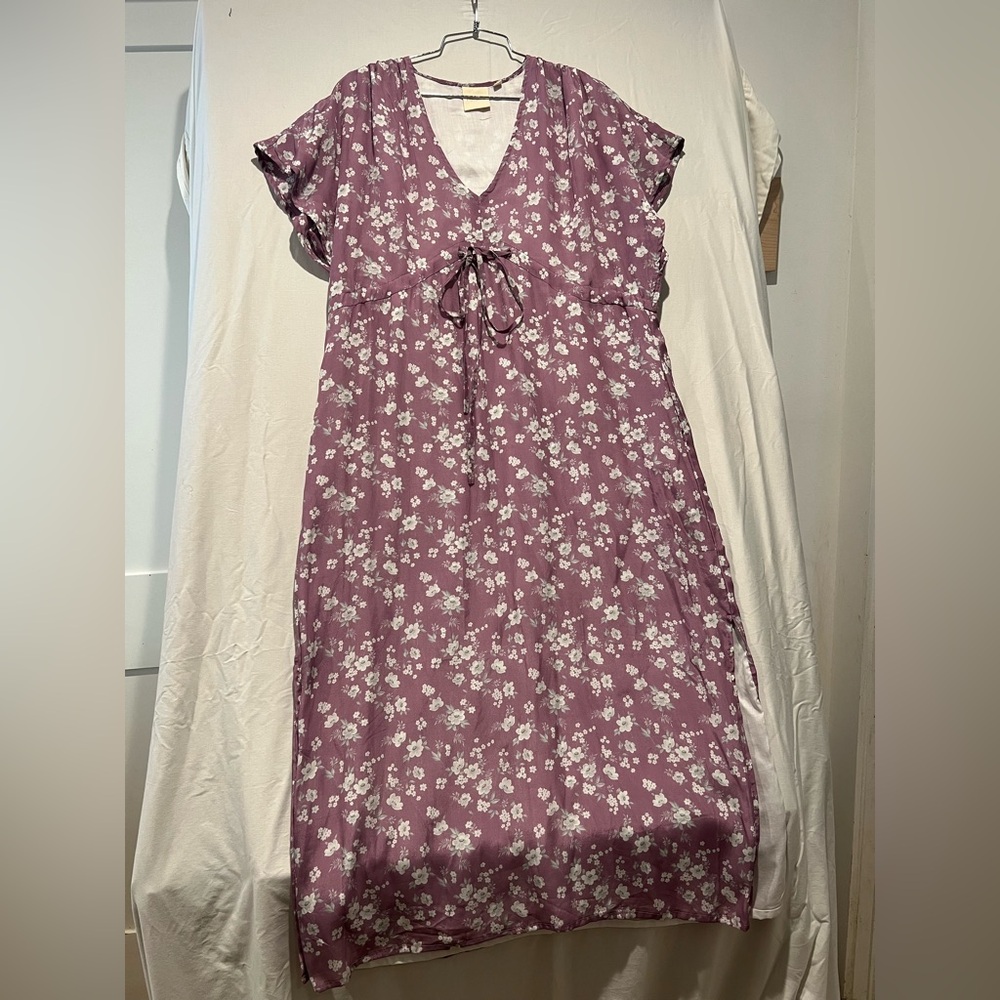 Reistor Bemberg Cupro Floral Prairie Maxi Dress Tie Waist Lined Large - Picture 2 of 9